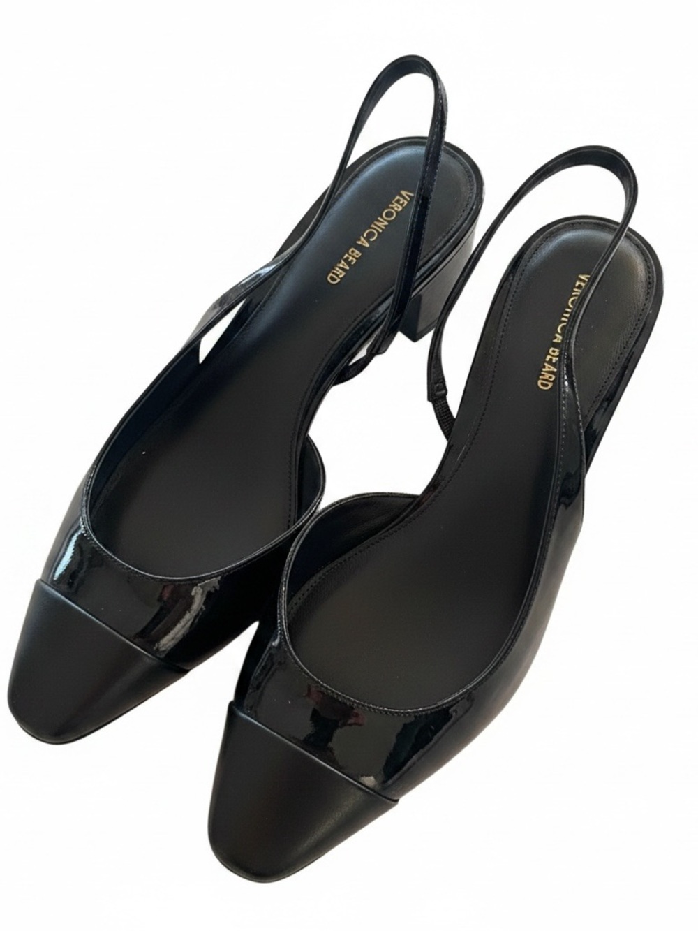 Veronica Beard Black Patent Slingback Pumps with Block Heel